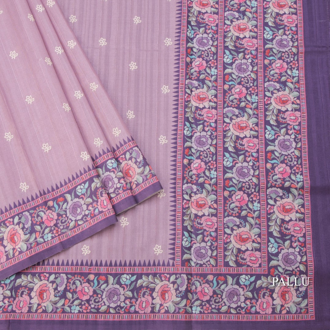 Raw Silk Onion Pink Saree With Thread Buttas And Printed Border