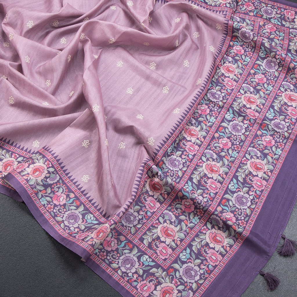 Raw Silk Onion Pink Saree With Thread Buttas And Printed Border - Kumaran Silks