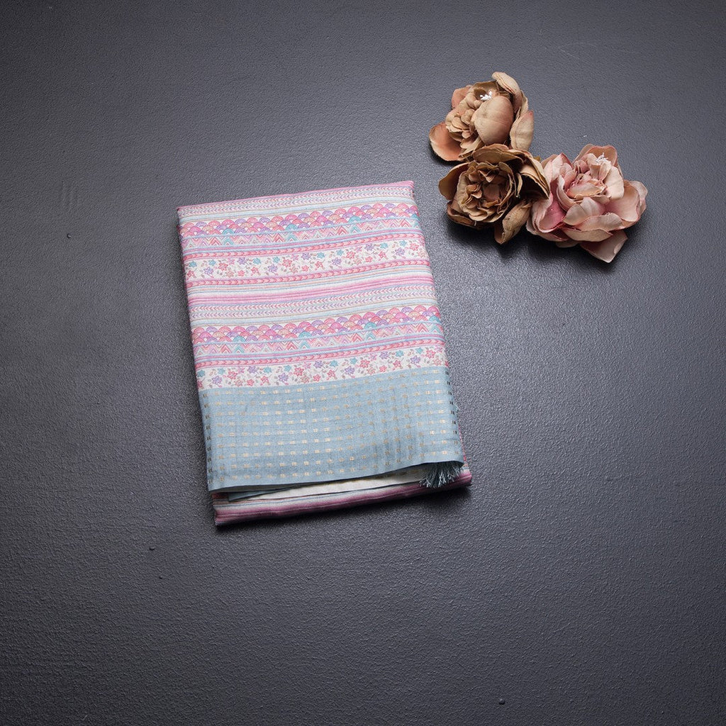 Raw Silk Multi Colour Printed Saree With Multi Design On The Body