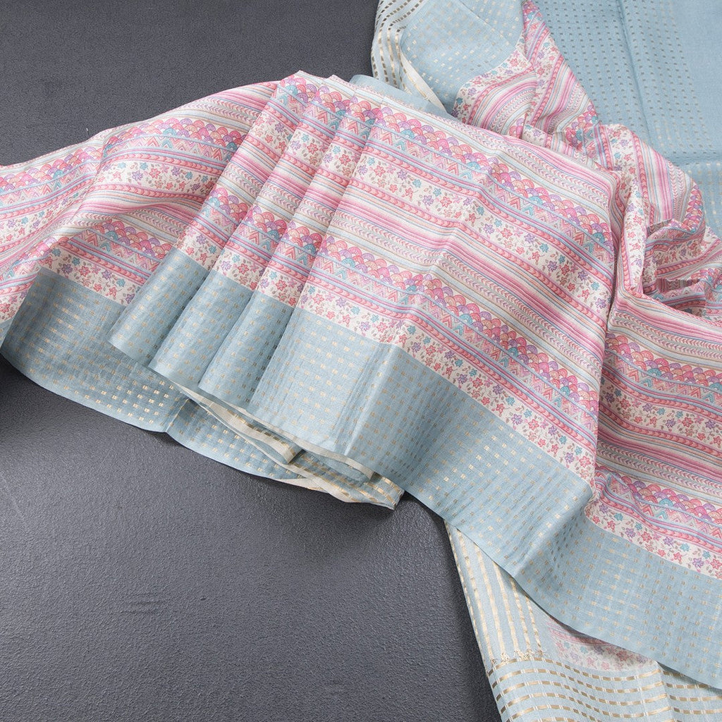 Raw Silk Multi Colour Printed Saree With Multi Design On The Body