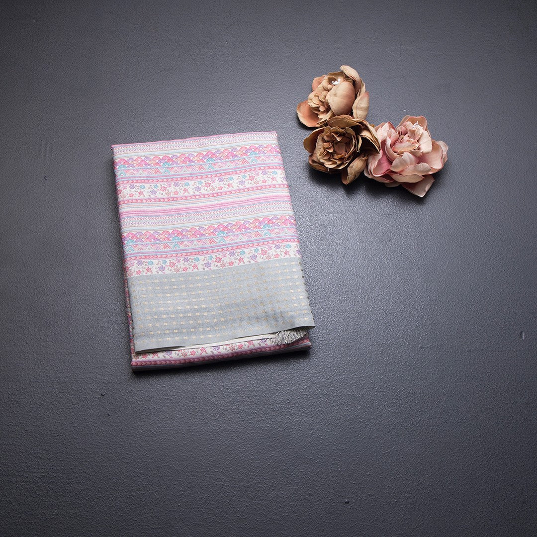 Raw Silk Multi Colour Printed Saree With Multi Design On The Body 03