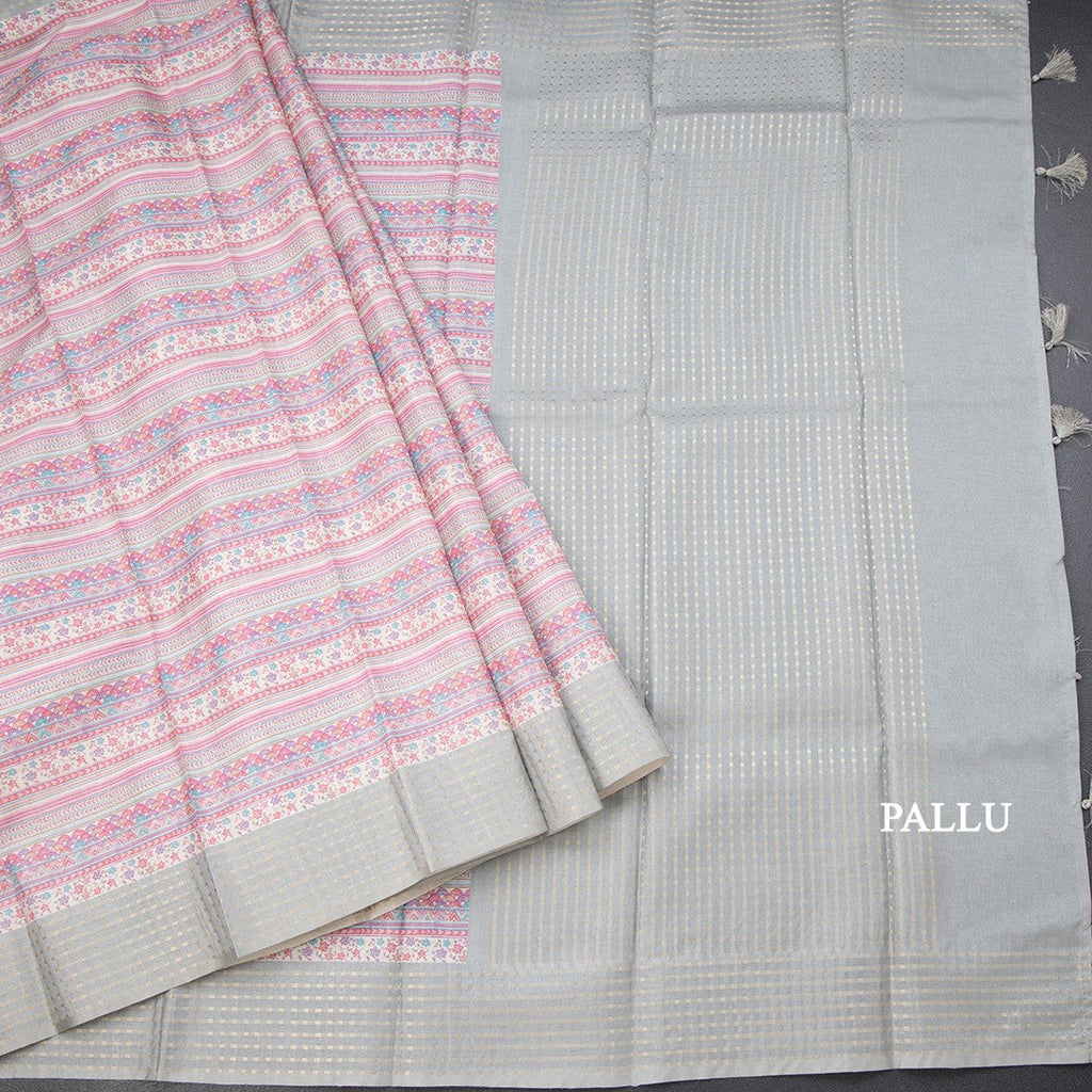 Raw Silk Multi Colour Printed Saree With Multi Design On The Body 03