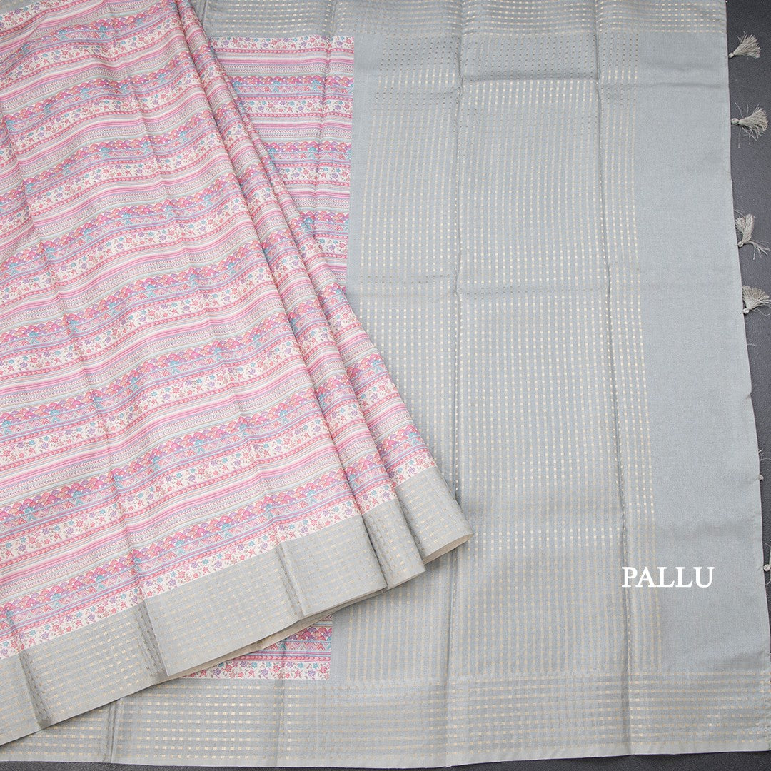 Raw Silk Multi Colour Printed Saree With Multi Design On The Body 03