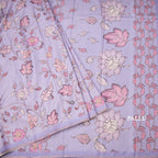 Semi Raw Silk Lavender Printed Saree With Floral Creeper Design