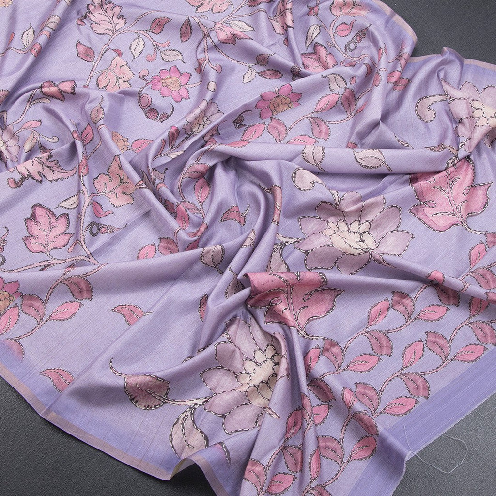 Semi Raw Silk Lavender Printed Saree With Floral Creeper Design - Kumaran Silks