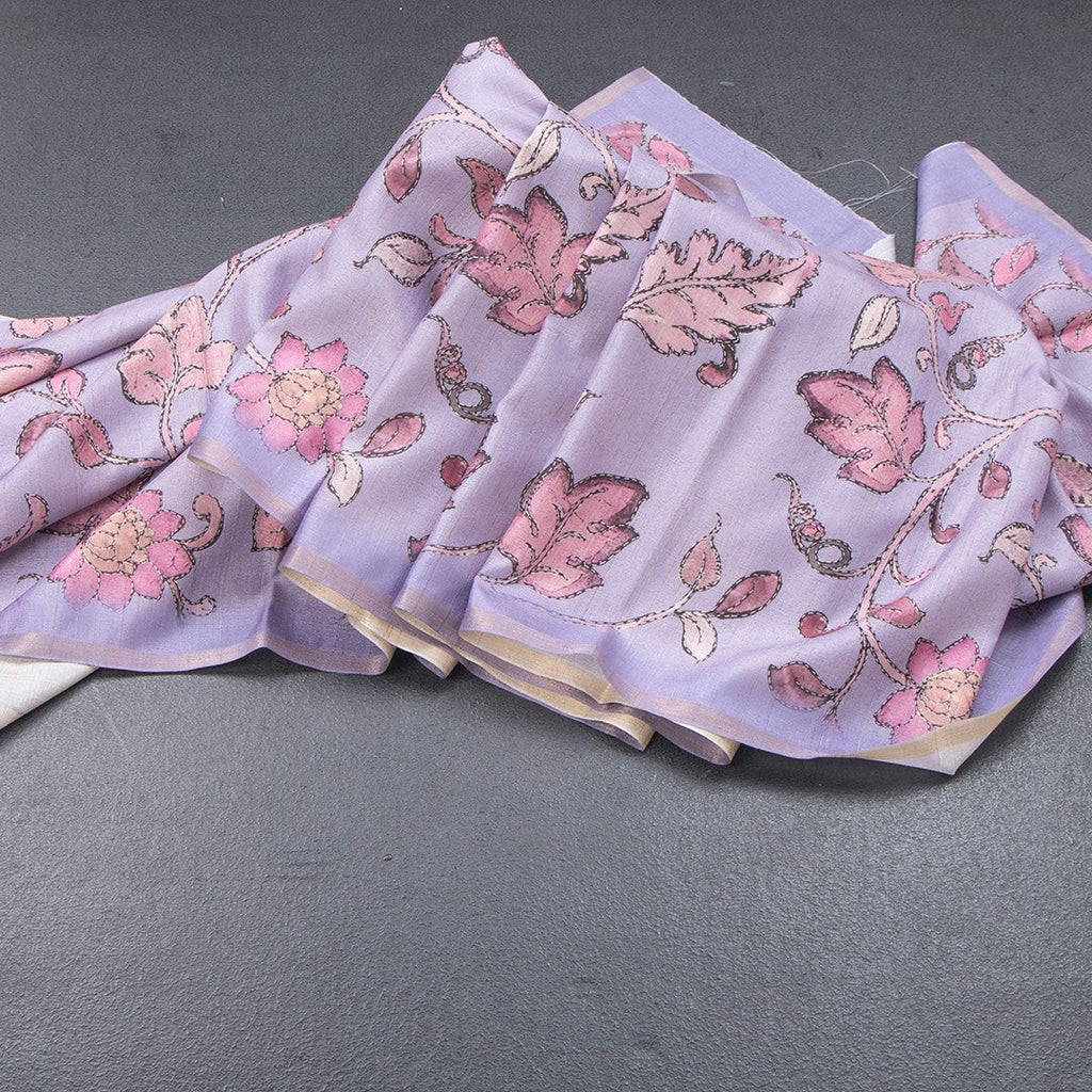 Semi Raw Silk Lavender Printed Saree With Floral Creeper Design