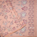 Semi Raw Silk Peach Printed Saree With Floral Creeper Design