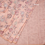 Semi Raw Silk Peach Printed Saree With Floral Creeper Design