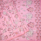 Semi Raw Silk Rose Pink Printed Saree With Floral Creeper Design