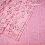 Semi Raw Silk Rose Pink Printed Saree With Floral Creeper Design