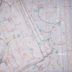 Semi Raw Silk Grey Printed Saree With Floral Creeper Design