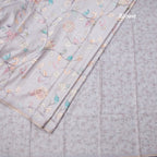 Semi Raw Silk Grey Printed Saree With Floral Creeper Design