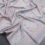 Semi Raw Silk Grey Printed Saree With Floral Creeper Design - Kumaran Silks