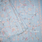 Semi Raw Silk Powder Blue Printed Saree With Floral Creeper Design