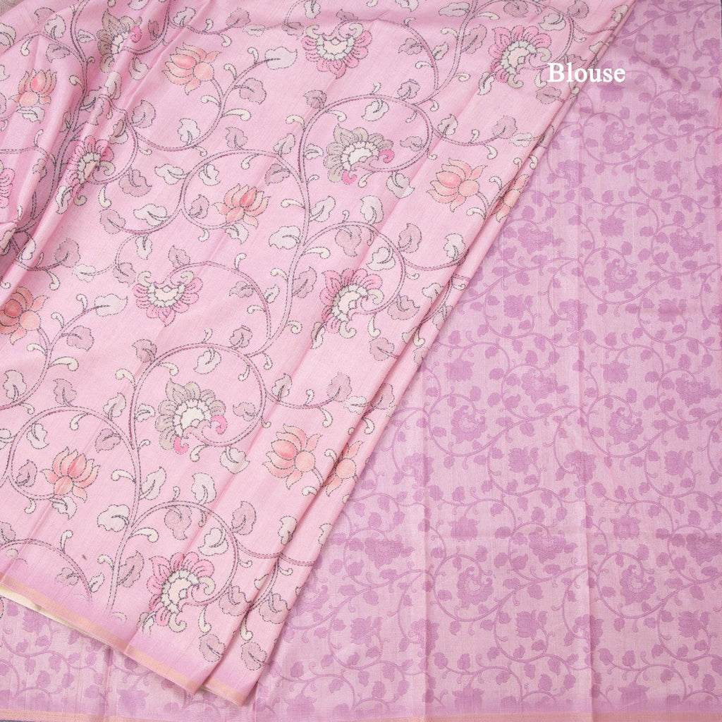 Semi Raw Silk Onion Pink Printed Saree With Floral Creeper Design
