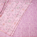 Semi Raw Silk Onion Pink Printed Saree With Floral Creeper Design