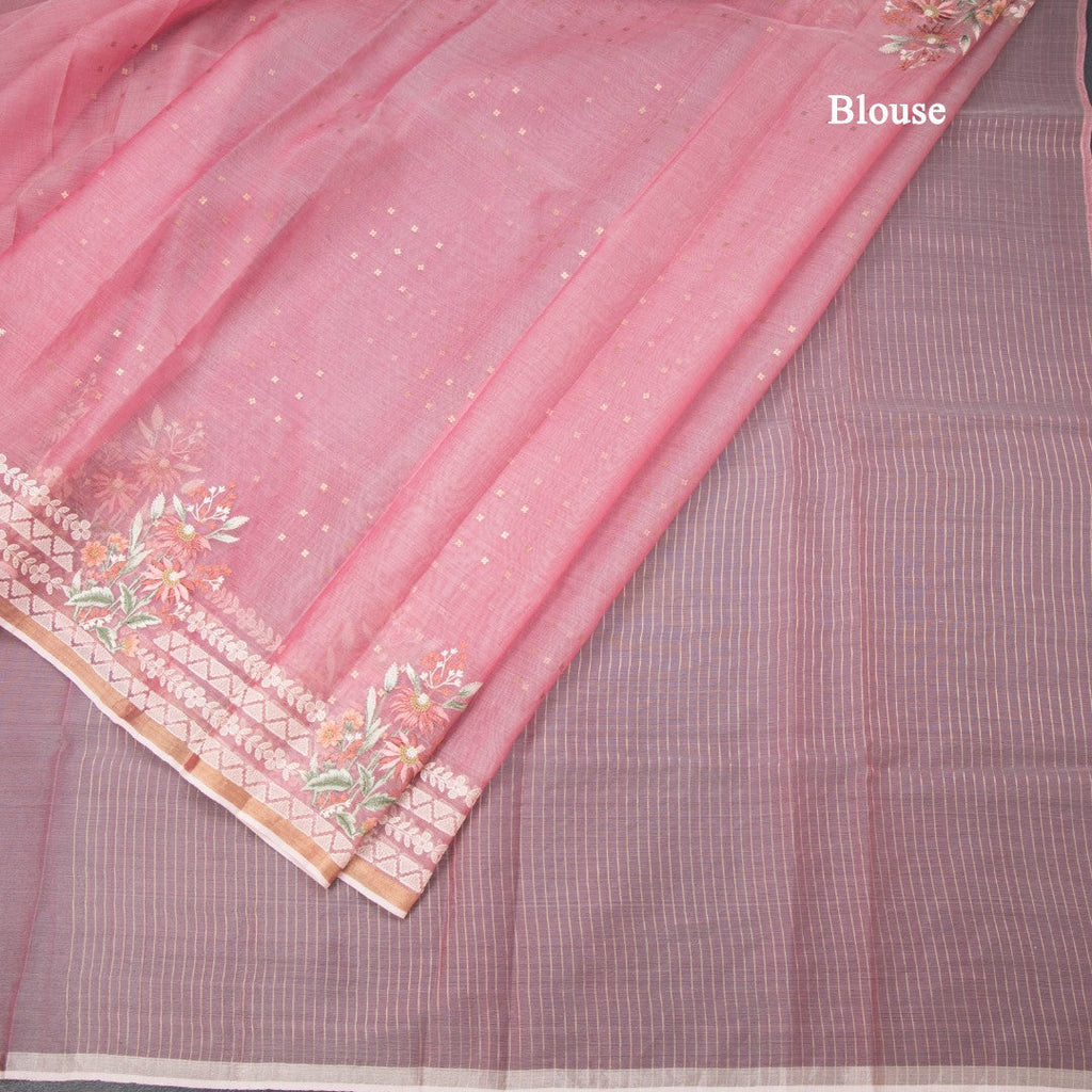 Kora Rose Pink Saree With Sequence Work And Thread Border
