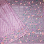 Organza Plum Purple Zari Stripes Saree With Thread Border