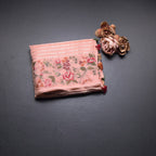 Organza Peach Zari Stripes Saree With Thread Border