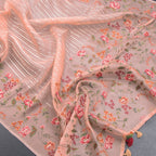Semi Linen Peach Kalamkari Printed Saree
