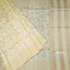 Pure Tussar Lemon Yellow Printed Saree With Checks Border
