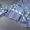 Pure Tussar Blue Printed Saree With Checks Border