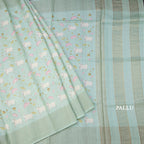 Pure Tussar Sea Green Printed Saree With Checks Border