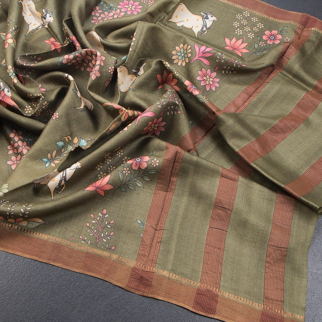 Semi Linen Light Maroon Kalamkari Printed Saree