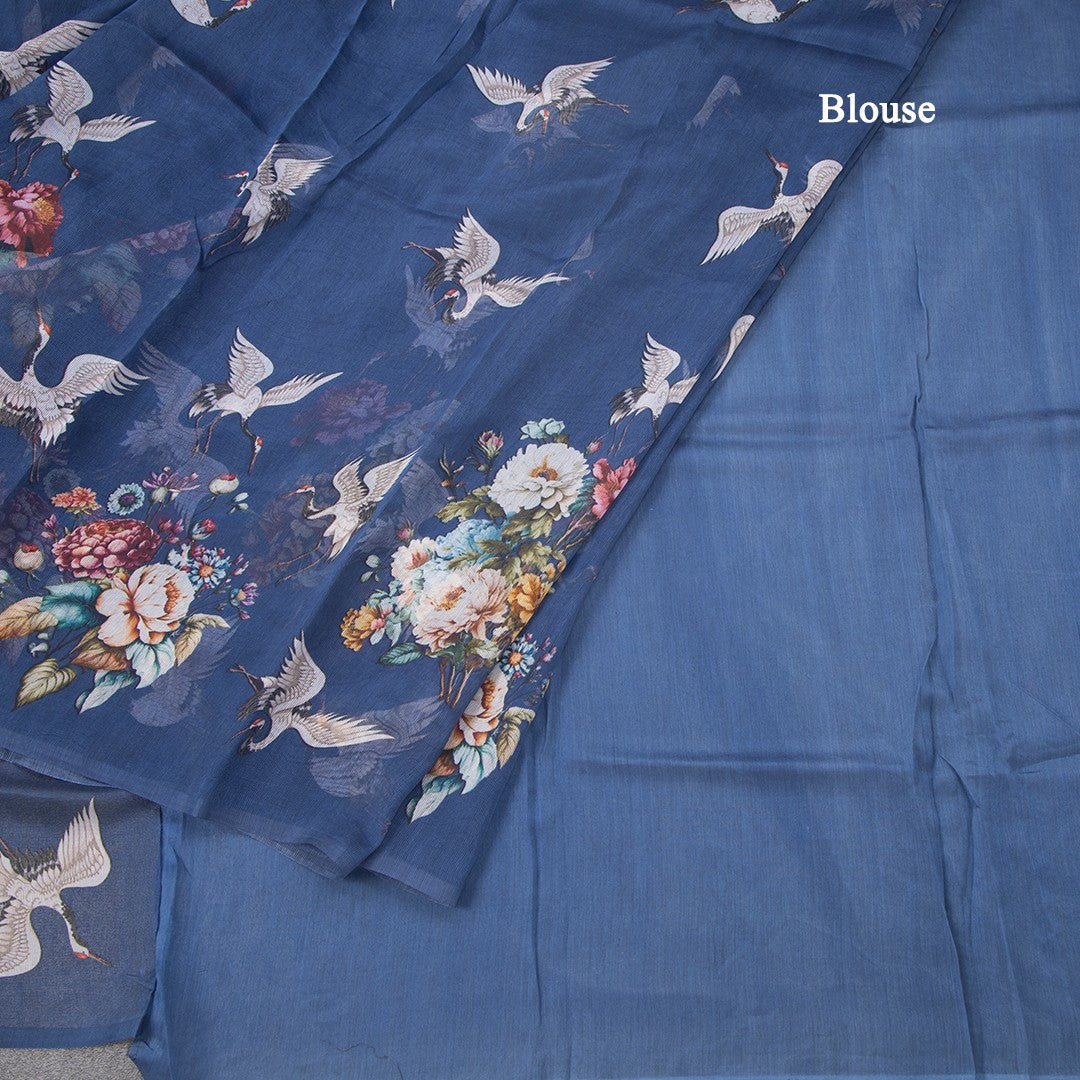 Kota Dark Blue Borderless Printed Saree