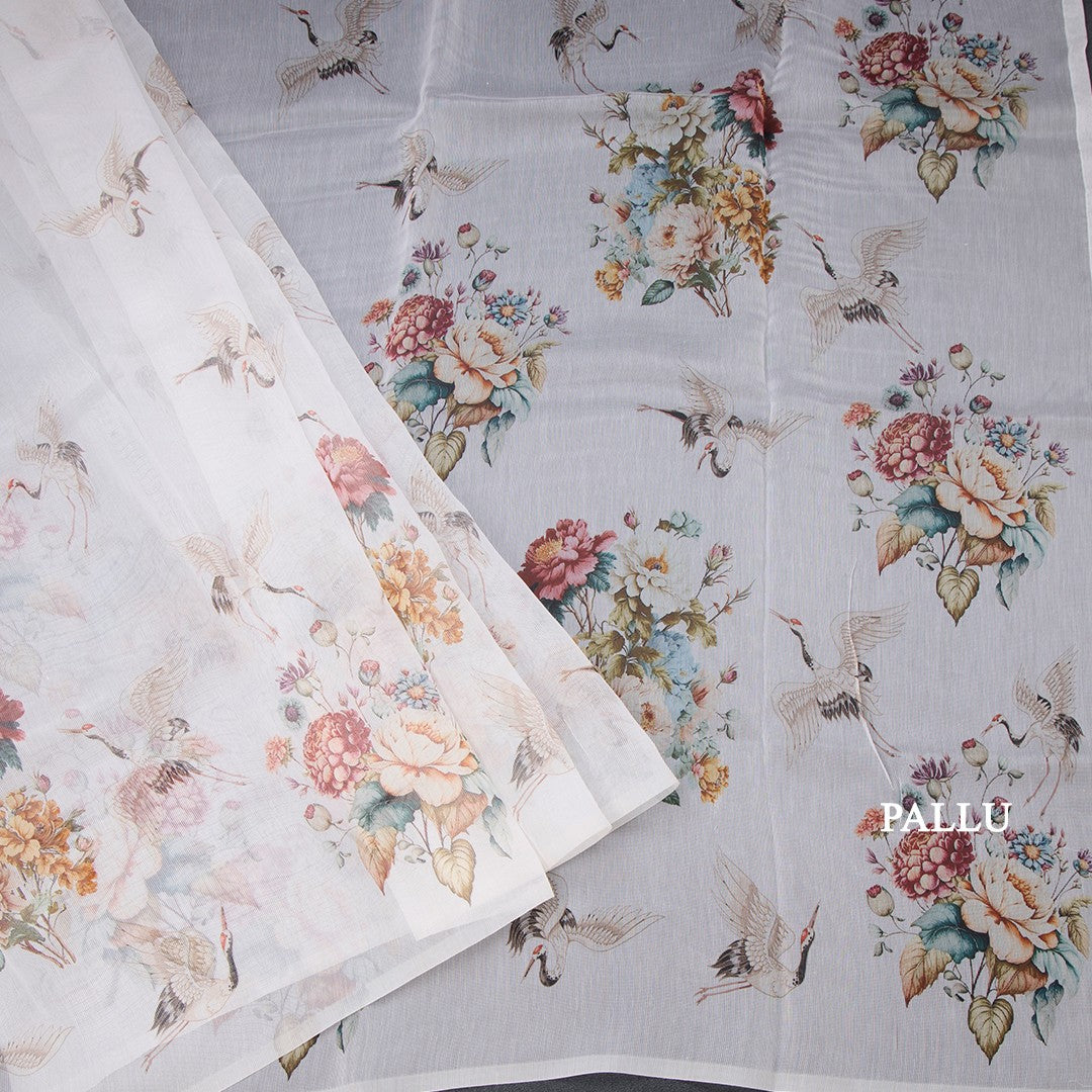 Kota Cream Borderless Printed Saree