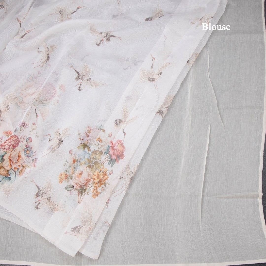 Kota Cream Borderless Printed Saree