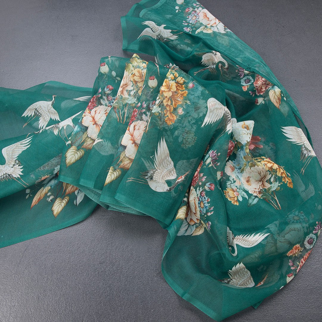 Kota Forest Green Borderless Printed Saree