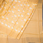 Pure Tussar Mango yellow Printed Saree With Checks Border