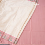 Raw Silk Cream Zari Checked Saree With Printed Border
