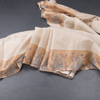 Raw Silk Cream Zari Checked Saree With Printed Border 02