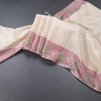 Raw Silk Cream Zari Checked Saree With Printed Border 03