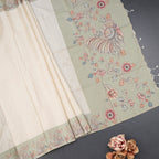 Raw Silk Cream Zari Checked Saree With Printed Border 04