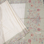 Raw Silk Cream Zari Checked Saree With Printed Border 04