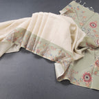 Raw Silk Cream Zari Checked Saree With Printed Border 04