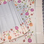Raw Silk Grey Plain Saree With Floral Border