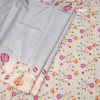 Raw Silk Grey Plain Saree With Floral Border