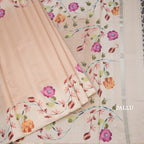 Raw Silk Light Brown Plain Saree With Floral Border