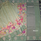 Raw Silk Pista Green Stripes Saree With Zari Border
