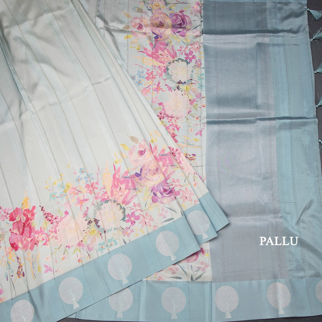 Raw Silk Light Pista Green Stripes Saree With Zari Border