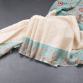 Raw Silk Cream Zari Checked Saree With Printed Border 05