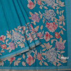 Kota Peacock Blue Borderless Floral Printed Saree
