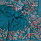 Kota Peacock Blue Borderless Floral Printed Saree