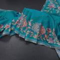Kota Peacock Blue Borderless Floral Printed Saree