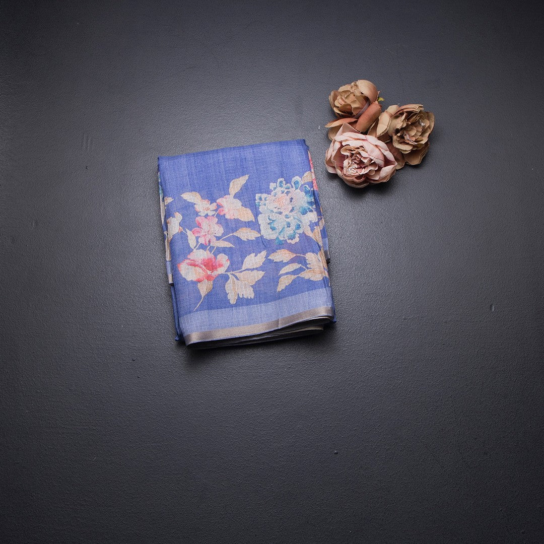 Kota Cornflower Blue Borderless Floral Printed Saree