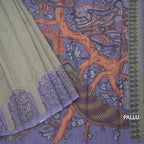 Semi Linen Pista Green Kalamkari Printed Saree